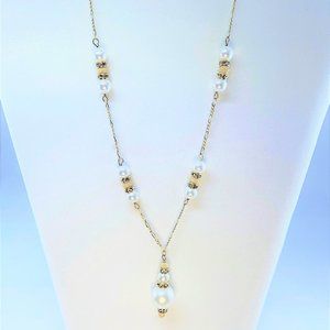 Pearl, Gold and Crystal Drop Necklace